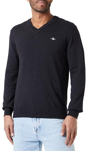 GANT Extrafine lammull V-hals, dc charcoal melange, XXL