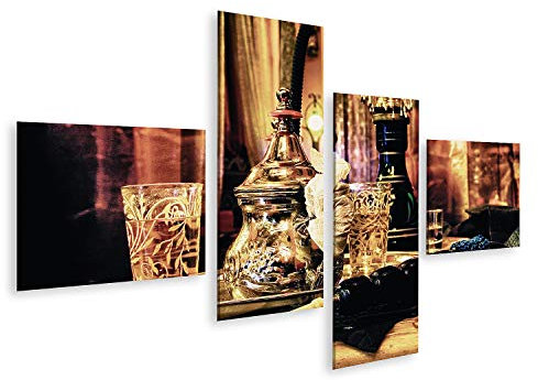 islandburner Tableau sur toile Motif narguilé arabe Service à thé Décoration arabe Grenade Downtow Images murales Poster