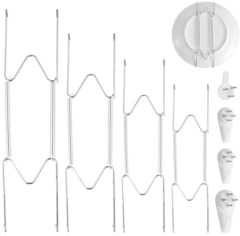 NQEUEPN 4er-Pack Tellerhalter für die Wand, 15,24/20,32/25,4/31cm Telleraufhänger Edelstahl W-förmig Tellerhaken Vertikal Teller-Display-Wandhalterung für Dekorative Teller Antike Kunst (Silber)
