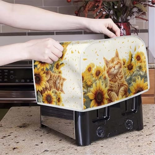Xoenoiee Süße Katze, Sonnenblumen-Druck, 2 Scheiben, Toaster-Abdeckung, Küchenzubehör, Küche, kleines Gerät, staubdichte Abdeckung, Brotbackmaschine, Toaster-Abdeckung