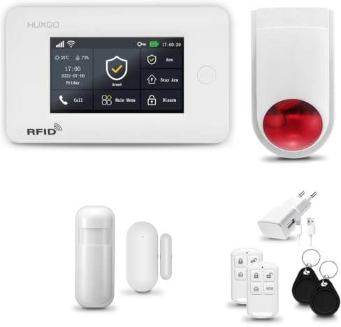 HUXGO® HXA006 Alarmanlage Haus WiFi + GSM mit Sirene | Alarm System mit Bewegungssensor, Fensteralarm/Türalarm | Wohnmobil Alarmanlage Fernbedienung | Smart Home Security TUYA