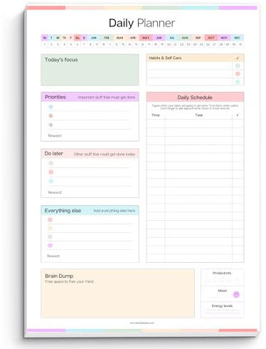 ADHD Tagesplaner-Notizblock für neurodivergente Erwachsene – Produktivitäts-Tagesplaner, Schreibtischunterlage und Aufgabenmanagement, um organisiert und fokussiert zu bleiben, Notizblock (Regenbogen