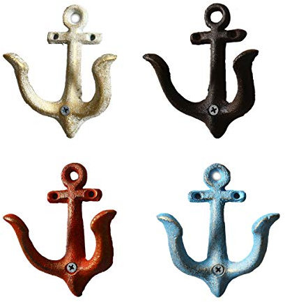 Handtuchhalter 3er Set Maritime Deko Garderobe Antik Gusseisen Wandhaken Kleiderhaken Anker Doppelhaken Wandgarderobe Vintage Gartenhaken (Antik Schwarz)
