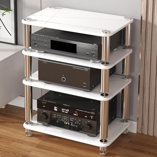 LYXWGRZD Audio Rack HiFi Regal, HiFi Rack mit gehärtetem Glas, Multifunktions-Phonoschrank, Record Player Stand for Besprechungs-, Wohn- und Aufnahmeräume(Wit,76cm/29.9in)