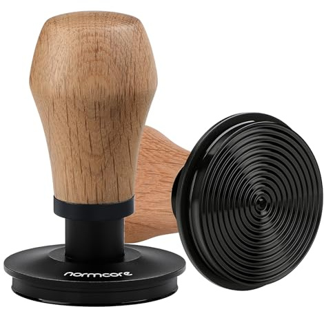 Normcore 58.5mm Coffee Tamper V4 - Coffee Tamper With Titanium PVD Coating Ripple Base -15lb / 25lb / 30lbs Replacement Springs, Spring Loaded Tamper With Genuine Oak Wood Handle