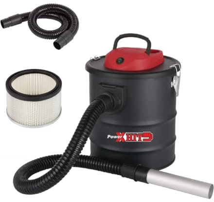 PowerX HIT Aspiracenere per stufa a pellet e camini, Serbatoio 20 Litri, Filtro, Potenza 800W, Fusto in lamiera laccata, Tubo flessibile in alluminio 1mt