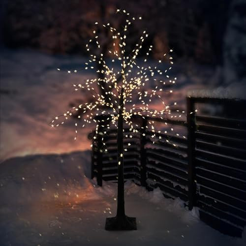 ECD Germany LED-Baum 120 cm mit 480 warmweißen LEDs, Künstlicher Weihnachtsbaum, Lichterbaum mit sternförmigen Lampen, Deko-Baum für Weihnachten, Flexibel Zweige, Weihnachtsdeko für Innen & Außen IP44