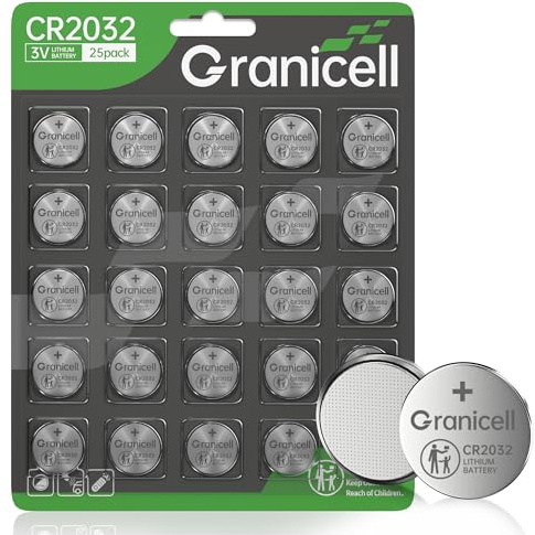 Granicell High Capacity CR2032 Lithium Battery (25-Pack) 2032 Lithium 3V Coin Battery for Child Safety, Suitable for Key Fobs, Smart Sensors, Scales, Candles and More