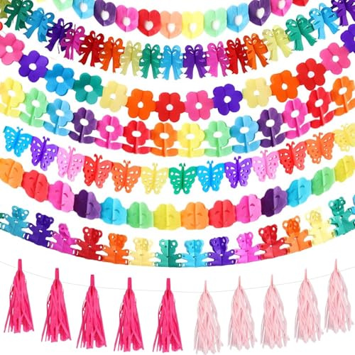 APPCXOKL Ghirlanda Festiva Colorata - Decorazioni per Feste di Compleanno, Laurea e Carnevale per Ragazzi - Set di 7 Festoni e 2 Pacchetti di Nastri Sfusi
