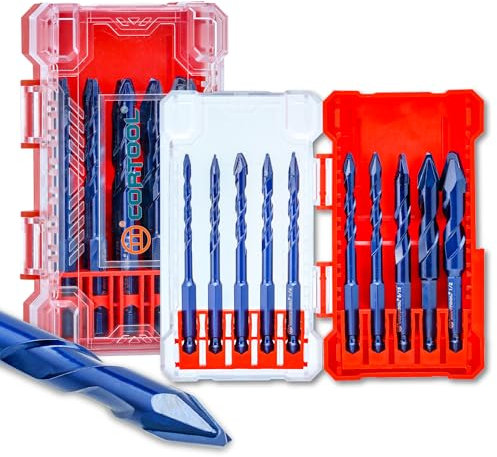 Masonry Drill Bits Set, Drill bits for Tile, Brick, Plastic, Cement, Wood, Glass & Soft Metal, 10Pcs Crooked Head Eccentric Drill Bit Set, Size 5/32,3/16,1/4 x5,5/16,3/8,1/2, Concrete Drill Bit