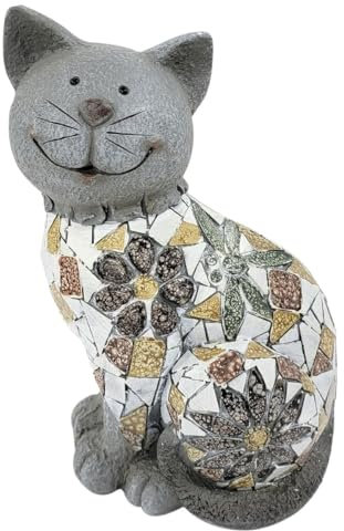 SIGNES GRIMALT Statue Chat en Pierre de magnésie, Intérieur et extérieur, Terrasse et Jardin, Hauteur 28 cm
