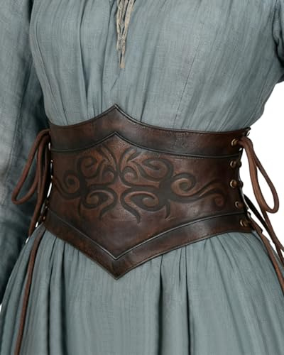 L'VOW Women Viking Leather Corset Belt Renaissance Brown Medieval Wide Lace-up Corset Belt(L)