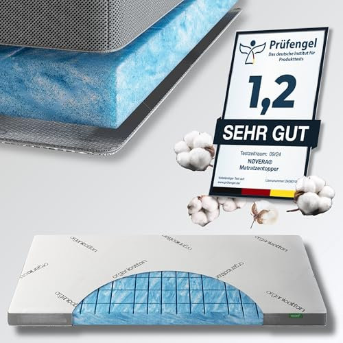 nøvera Deluxe Gel Topper 180x200cm | Hohes RG 50 | wolkenweicher 7-Zonen Matratzentopper 180x200cm | Oberstoff aus 100% Bio-Baumwolle | 8cm Matratzen Topper 180x200 | Luxus Matratzenauflage Geltopper