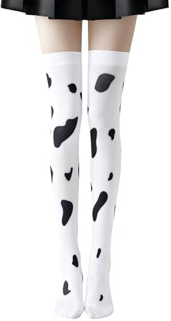 HIXNUG Cow Design Over The Knee Socks Cow Print Stockings Winter Tube Socks for Girls Woman Cosplay Parties