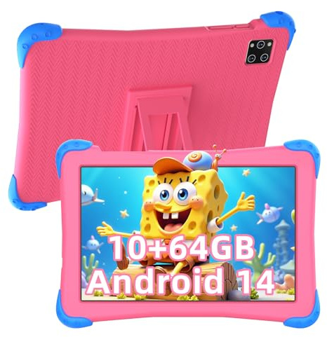 EagleSoar Kinder Tablet, 10 Zoll Android 14, 1280 * 800 HD-Display, 6000 mAh Akku, 10GB+64GB Erweiterbar, Quad Core, WiFi, Bluetooth, Doppelkamera, mit Lernsoftware für Kinder und Kindersicherung