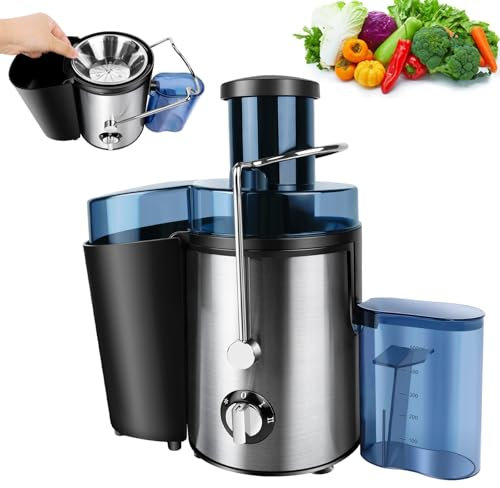 Sicherer Entsafter Gemüse/Obst mit Verriegelungssystem, 400W Elektrische Saftpresse Saftpresse Edelstahl | Breiter 6,6cm Einfüllschacht | Spritzmesserkopf & rutschfester Stand