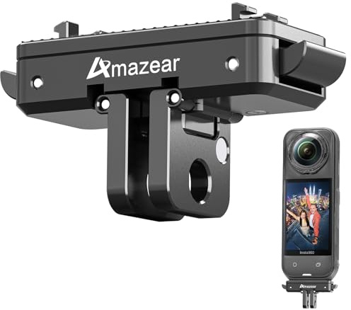 AMAZEAR Supporto magnetico per Insta360 X5/X4 Air, Insta 360 X5 / Ace Pro 2 Supporto magnetico a sgancio rapido- Adattatore QR in Lega Aluminio con Filettatura 1/4-20, Costruzione Metallo, Nero