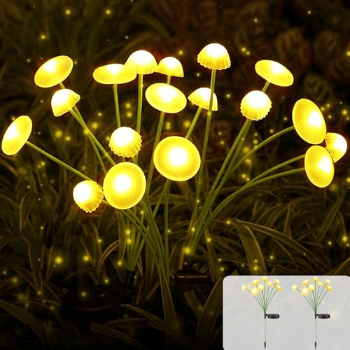 TIANHOO 2 Stück Solar Lichterkette Quallen, 16 LED Quallen Solarleuchten Gartendeko, Wasserdicht Solar Quallen Lampe, Wasserdicht Garten Lichter für Außen Gartendeko(Quallen Warmweiß)