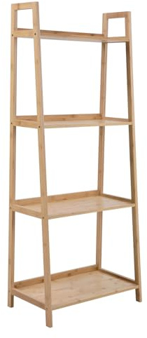 SVITA RAJA Bücherregal Leiterregal Bambusregal Standregal Bambusgestell Aufbewahrungsregal 4 Ebenen Schlafzimmer Wohnzimmer Flur Natur