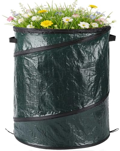 Pop-Up Gartenabfallsack Laubsack, Gartensack Camping Abfallbeutel mit Griffen für Abfall,Garten Müll, Spielzeug, zusammenklappbar, groß, robust selbstaufstellend, faltbar, wiederverwendbar (grün-130L)