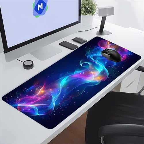 Tapis de Souris Gaming Fumée Bleue XXL Mouse Pad, Grand Tapis Bureau avec Base Anti-Dérapage, Extended Long Clavier Pad Large Mousepad pour PC Gamer et Le Bureau 800x400x2 mm
