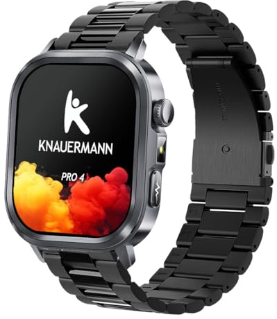 Knauermann PRO 4 (2026) Eckig Schwarz - EKG Gesundheitsuhr mit Blutdruck, Puls und Blutsauerstoff Messung, Telefonfunktion, Schlafanalyse, IP67, 46 mm - Titanarmband