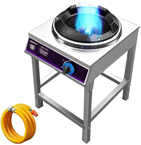 Hornillo Gas Butano de Baja Presión, Cocina de Gas Portatil de Hierro Fundido, Hornillo Butano con Manguera Trenzada de Acero, Encendido Electrónico y Patas Desmontables