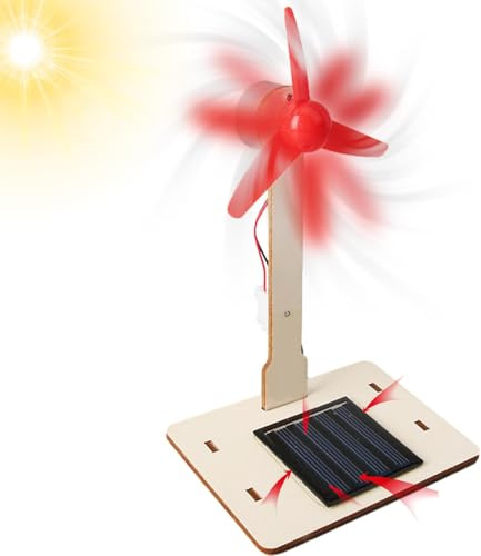 Mini Solar Energy Wind Mill Toy - Wood Metal 10x7x15cm | DIY Solar Wind Mill Model With Science Teaching Tool, Windmill Decor For Fun Education | Children Home Farm