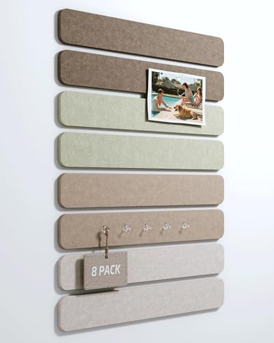 LeKuni Filz Pinnwand Selbstklebend 8er-Pack 33x5cm Pinwand, Dekorative Pinnwand aus Filz, Vision Board Fotowand Bilderwand für Kinderzimmer Büro Küche -Leinen Dusk