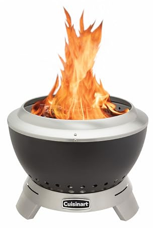 Cuisinart Braciere Senza Fumo 50 cm | Per giardino, campeggio e spiaggia | Fumo minimo, massimo calore | Doppio combustibile (legna & pellet) | Portatile con maniglia, Acciaio al carbonio & inox, 9 kg