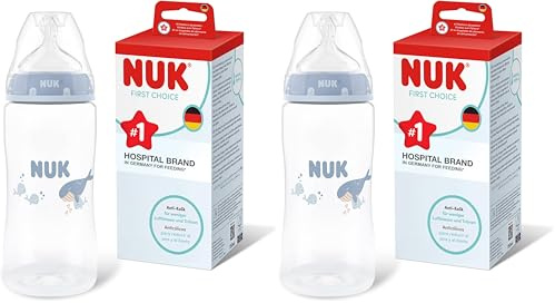 NUK First Choice Babyflasche | 3+ Monate | 300 ml | Anti-Kolik-Trinkflasche | PP | Temperature Control Anzeige | Wal | 1 Stück (Packung mit 2)