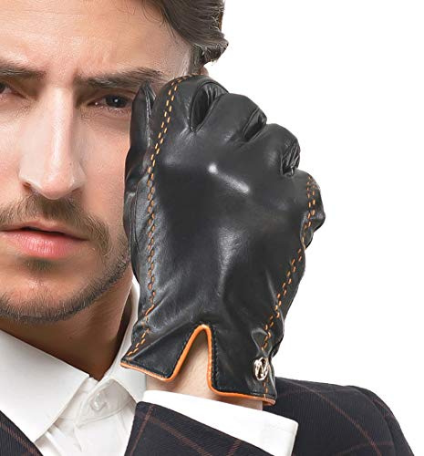 Nappaglo Lederhandschuhe Herren Winter Touchscreen Lammfell Warm Fahren Outdoor, Schwarz, XL