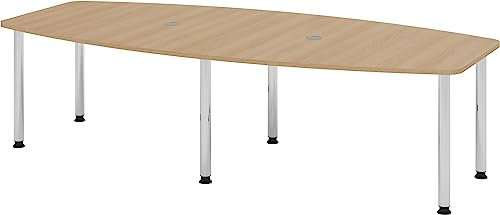 Bümö Konferenztisch oval 280x130 cm großer Besprechungstisch in Eiche, Besprechungstisch mit Chromfüßen, Meetingtisch für 10 Personen, XXL-Tisch für Besprechungsraum & Meeting