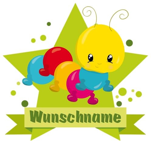Samunshi® Baby Raupe Wandtattoo Türschild mit Name personalisierbar Kinderzimmer Türaufkleber Baby Wandaufkleber - 40x35cm mehrfarbig