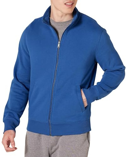 Amazon Essentials herrtröja helt blixtlås fleece med stoppad hals, blå, medium
