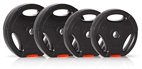 Ultrasport Plaques Poids, 4 Poids dans Un Jeu, 2 x 2.5 kg, 2 x 5 kg, Standard 30 mm Trou, Peut être utilisables avec des haltères et Barres d'haltères, avec Fentes pour Un entraînement Libre, Noir