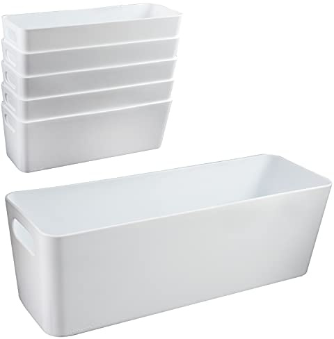 6x Ordnungsboxen 10cm hoch WEIß 30x10x10cm 2L Schublade Kunststoff Bad Korb