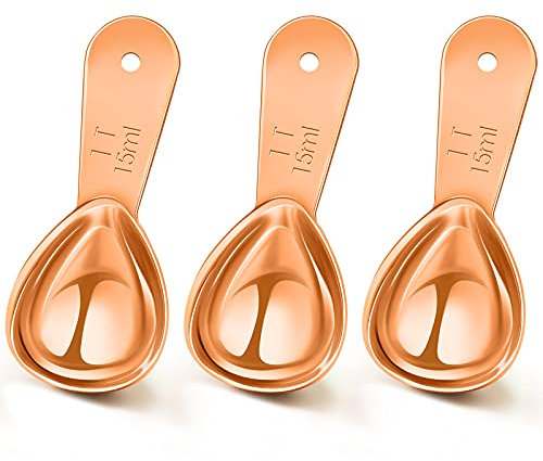 Patelai 3 cucharadas de café de acero inoxidable, cucharas de café de mango corto, cucharas medidoras para té, azúcar, Navidad, regalos de cocina (15 ml, oro rosa)