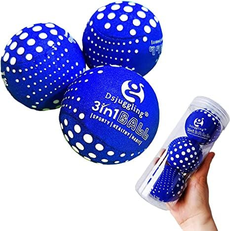 Washable Juggling Ball for Beginners, 60mm 100g Each 3in1 Multi-function Balls Set of 3 | Water Skimming Balls Bounce On Water - Pool Ball & Beach Toys | Soft Bouncy Grip training ball Kit (Blue Dot)