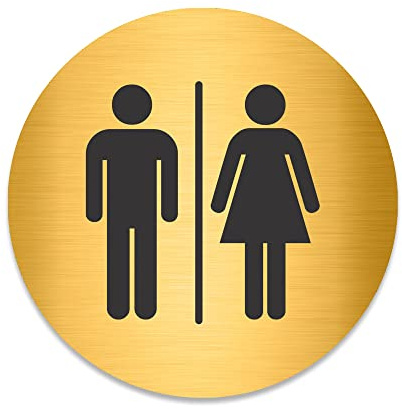 Blacked LaserTEC Leitsysteme - Acryl Schild - Rund 10 cm Durchmesser - Selbstklebend - Gold gebürstet - Metall-Optik - UV beständig - Für Innen und Außen (WC Damen und Herren)