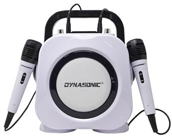DYNASONIC Cassa Bluetooth senza fili con luci LED. Macchina per karaoke portatile con due microfoni. Regalo originale. Altoparlante (Dk-201 nero)