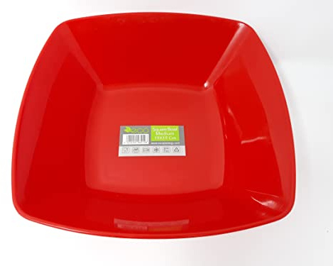 Foglish Home & Garden 4 x Eco Plastic Medium Square Bowls 19cm Pastel Colours Party Picnic Reusable (Red)