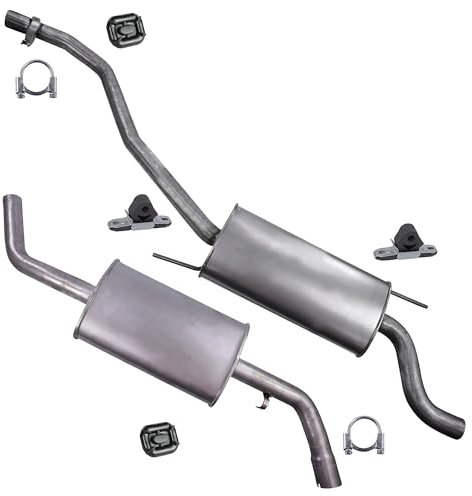 BESTPRICE Set di silenziatori di scarico 1x Silenziatore centrale, 1x Silenziatore posteriore, con materiale di montaggio Compatibile con VW TRANSPORTER T4
