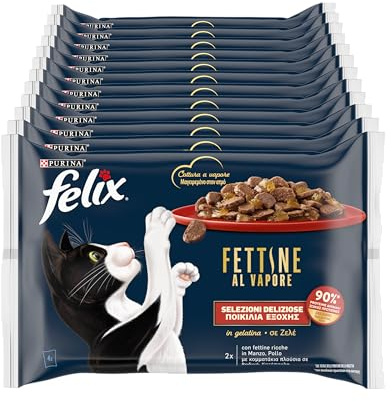 FELIX Fuktig kattmat för vuxna geléångade skivor med nötkött och kyckling 48 80 g påsar