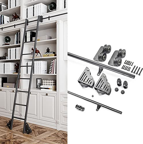 Leiterschienen-Kit, 3,3-20-Fuß-Schiebeleiter-Bibliothek, kompletter Satz Hardware-Rollschiene (keine Leiter), mobile Rundrohr-Leiterschiene mit Bodenrollen, schwarz ( Size : 100cm Gleisbausatz )