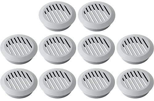 cyclingcolors 10x Grille de ventilation aération ronde plastique diamètre encastrement 50mm hauteur 12.5mm cache protection plafond mur menuiserie, gris