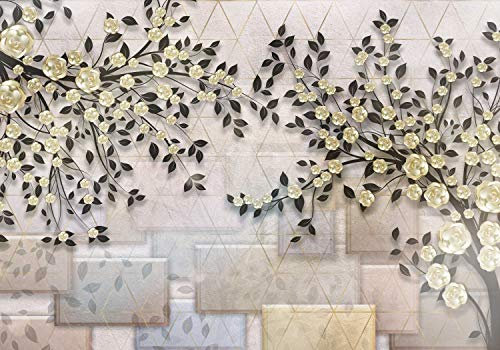 wandmotiv24 Fototapete Blumen Rosen Bäume gold Blöcke, 200 x 140cm - selbstklebende Strukturtapete, Wanddeko, Wandbild, Wandtapete, Abstrakt Blüten M6105