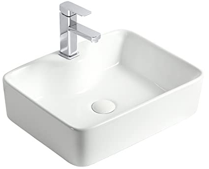 Xilin-872 Lavabo Fregadero de baño Rectangular de 18,8 x 14,5, Lavabo de cerámica sobre encimera con Grifo, Lavabo de tocador Blanco Fregadero