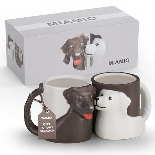 MIAMIO - Hunde Keramik Tasse 300 ml / 3D Tassen Set, Cute Hunde Mug, Couple Geschenke für Geburtstag/Weihnachten, Geschenke für Frauen und für Männer