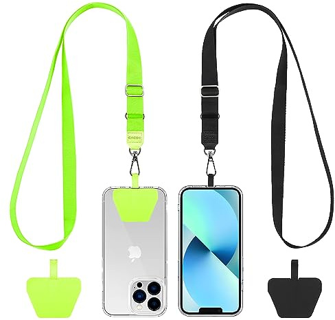 CACOE 2 Pièces Lanière Cordon de Téléphone Portable und 2 Pièces Patchs Durables, pour la Plupart des Téléphones Intelligents (Noir+Vert Fluorescent)